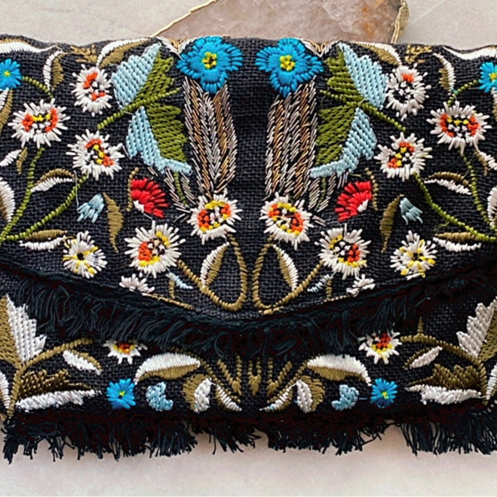 Sam Edelman Black Embroidered Crossbody Bag Clutch